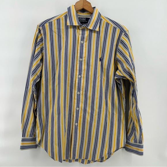 Polo Ralph Lauren Other - Vtg Polo Ralph Lauren Men's Medium Stanton Yellow Blue Striped Button Down Shirt